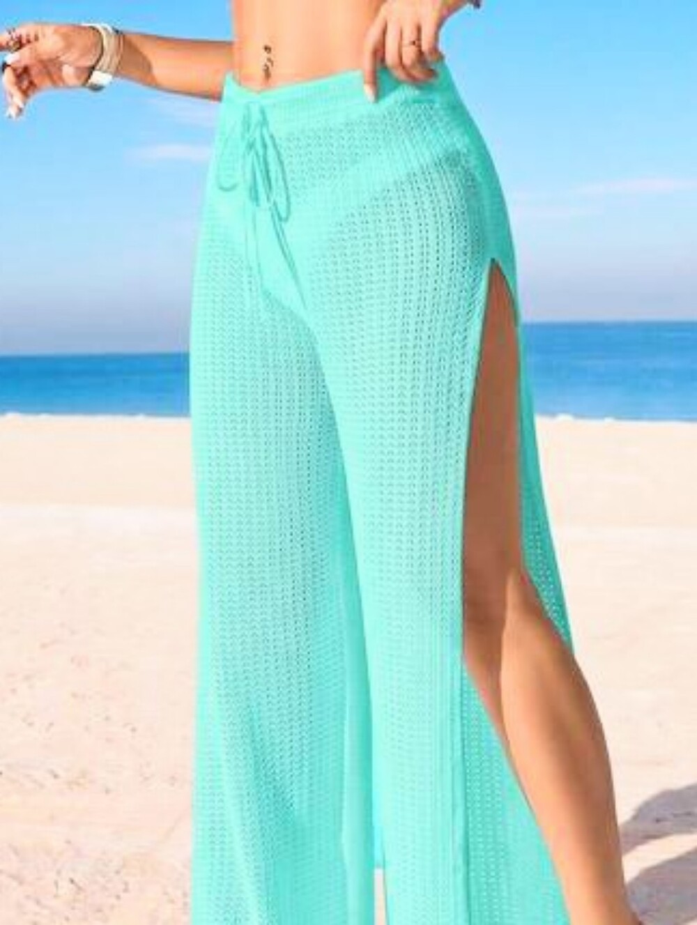 Vibrant Yellow Beach Cover-Up Pants With Drawstring And Slit Sides.Med/Larg